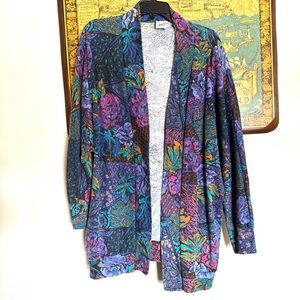 Vintage Moon Craft USA Open Cardigan Duster Drop Sleeve Purple Floral Sweater OS